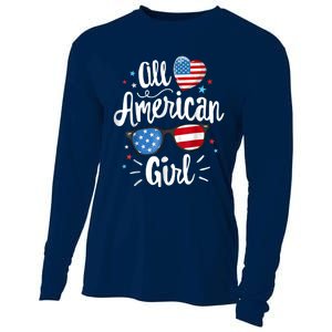 All American Girl Wo American Flag 4th of July Patriotic Cooling Performance Long Sleeve Crew