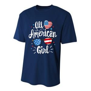 All American Girl Wo American Flag 4th of July Patriotic Performance Sprint T-Shirt