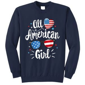 All American Girl Wo American Flag 4th of July Patriotic Tall Sweatshirt