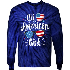 All American Girl Wo American Flag 4th of July Patriotic Tie-Dye Long Sleeve Shirt