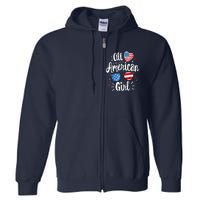 All American Girl Wo American Flag 4th of July Patriotic Full Zip Hoodie