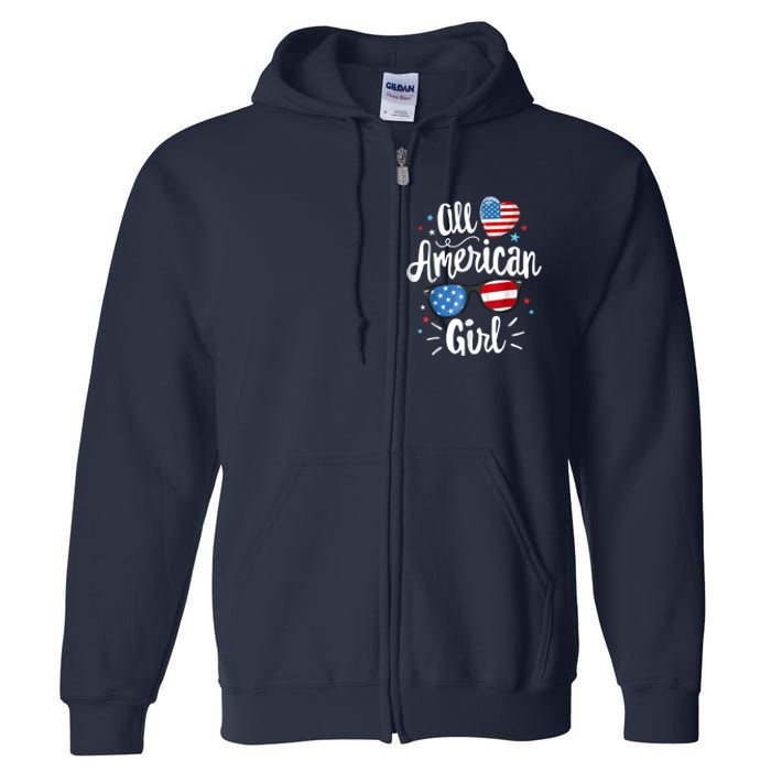 All American Girl Wo American Flag 4th of July Patriotic Full Zip Hoodie