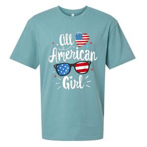 All American Girl Wo American Flag 4th of July Patriotic Sueded Cloud Jersey T-Shirt