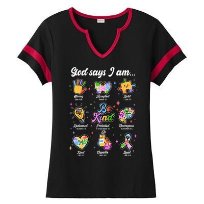 Autism Awareness God Says I Am Ladies Halftime Notch Neck Tee