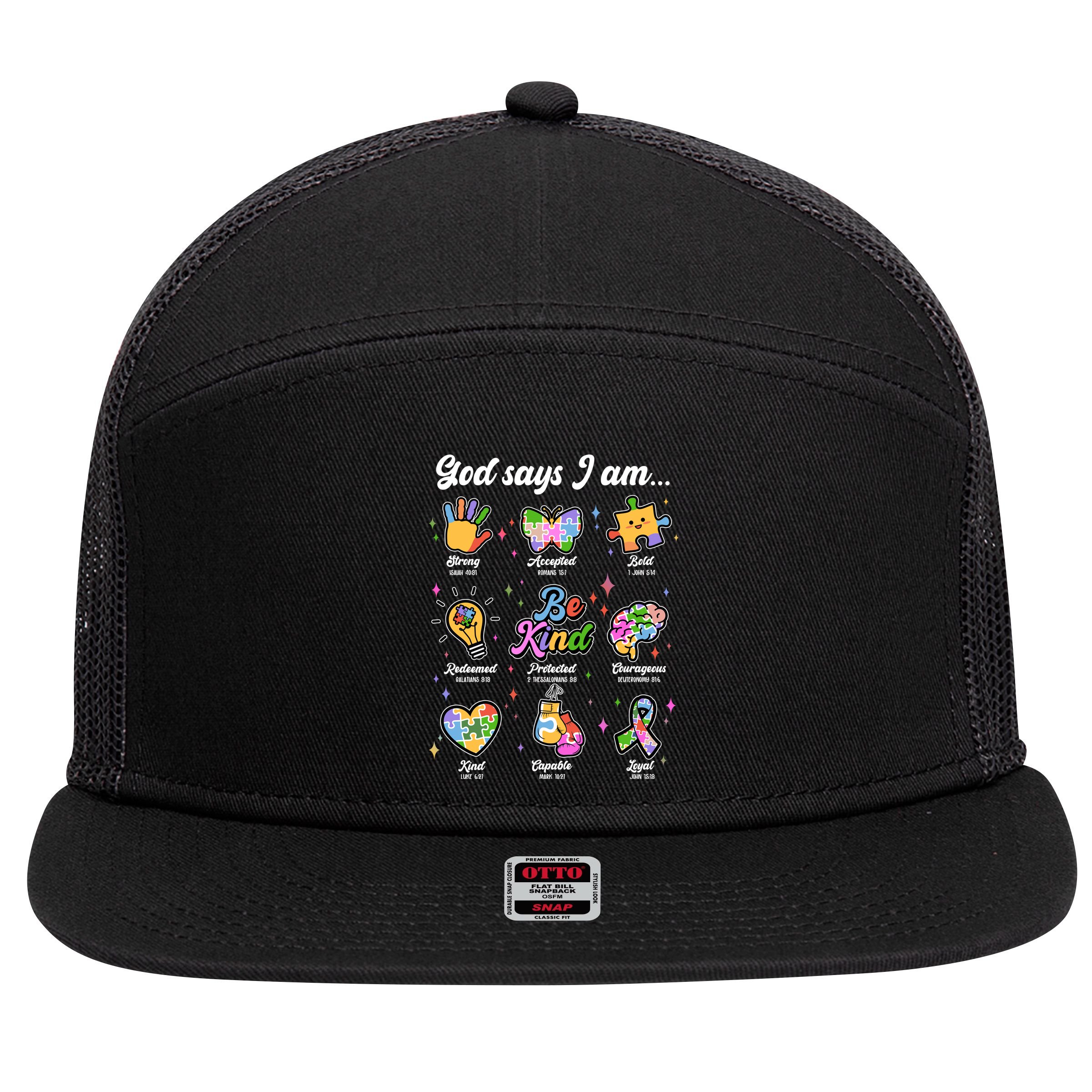 Autism Awareness God Says I Am 7 Panel Mesh Trucker Snapback Hat