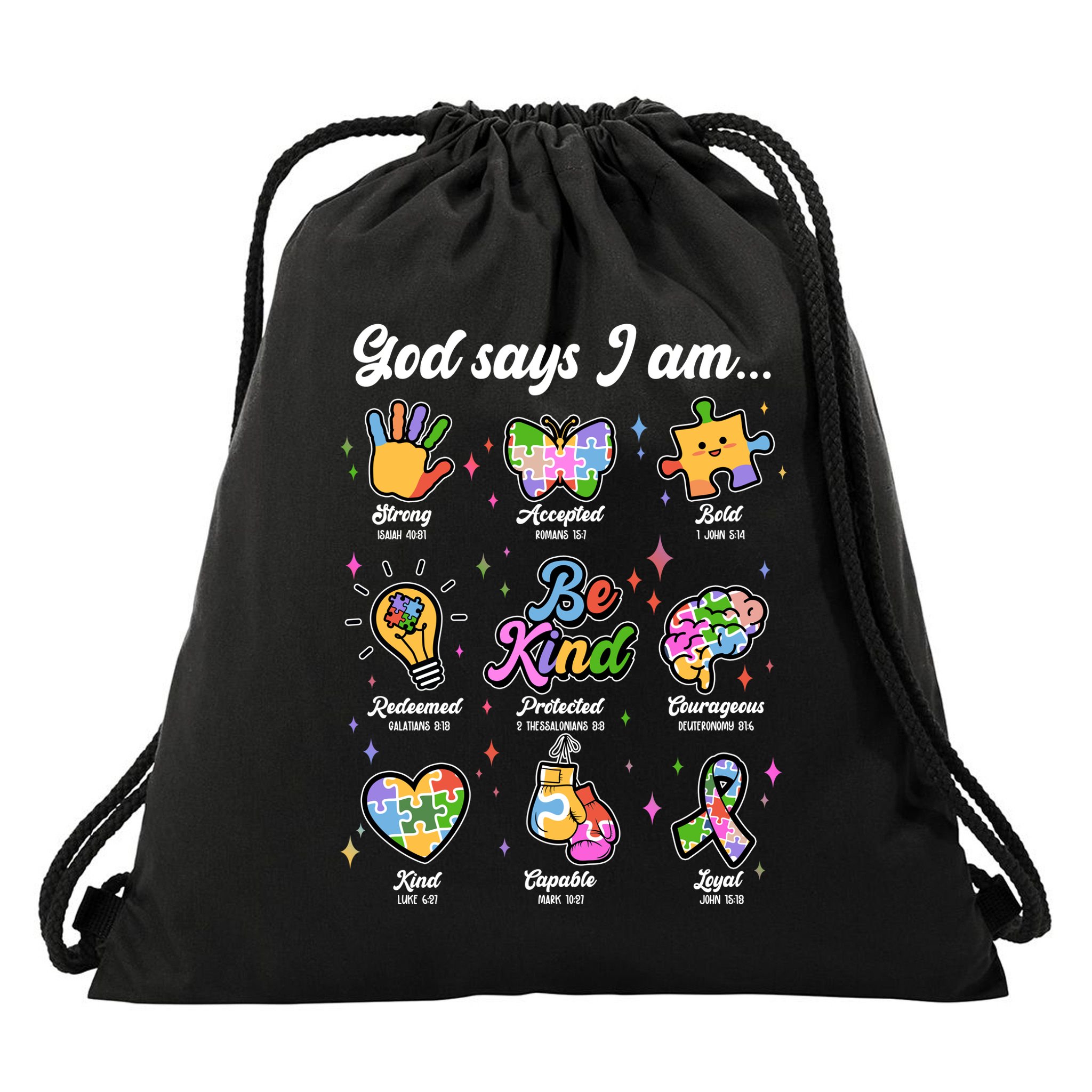 Autism Awareness God Says I Am Drawstring Bag