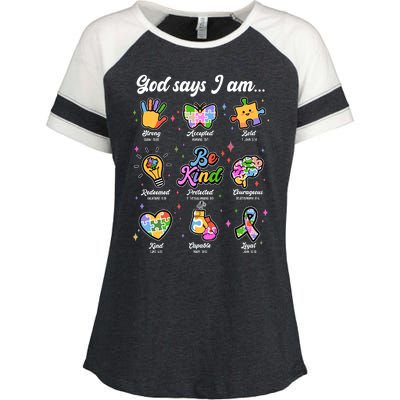 Autism Awareness God Says I Am Enza Ladies Jersey Colorblock Tee