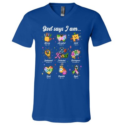 Autism Awareness God Says I Am V-Neck T-Shirt