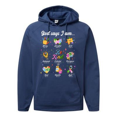 Autism Awareness God Says I Am Performance Fleece Hoodie