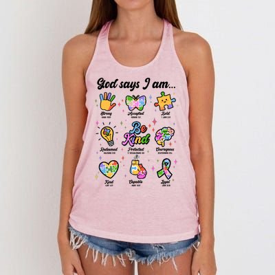 Autism Awareness God Says I Am Women's Knotted Racerback Tank