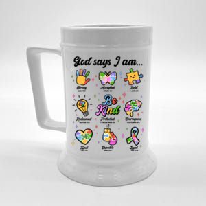 Autism Awareness God Says I Am Beer Stein