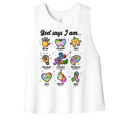 Autism Awareness God Says I Am Women's Racerback Cropped Tank