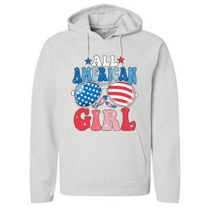 All American Girl Sunglasses 4th Of July Performance Fleece Hoodie