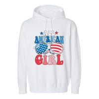 All American Girl Sunglasses 4th Of July Garment-Dyed Fleece Hoodie