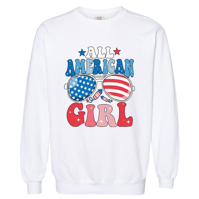 All American Girl Sunglasses 4th Of July Garment-Dyed Sweatshirt