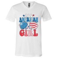 All American Girl Sunglasses 4th Of July V-Neck T-Shirt