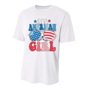 All American Girl Sunglasses 4th Of July Performance Sprint T-Shirt