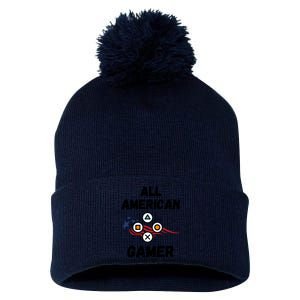 All American Gamer 4th Of July Pom Pom 12in Knit Beanie