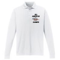 All American Gamer 4th Of July Performance Long Sleeve Polo