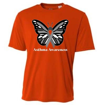 Asthma Awareness Gray Ribbon Butterfly Cooling Performance Crew T-Shirt