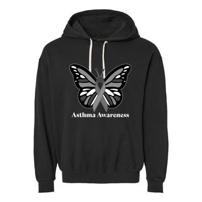 Asthma Awareness Gray Ribbon Butterfly Garment-Dyed Fleece Hoodie