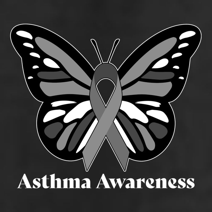 Asthma Awareness Gray Ribbon Butterfly 7 Panel Mesh Trucker Snapback Hat