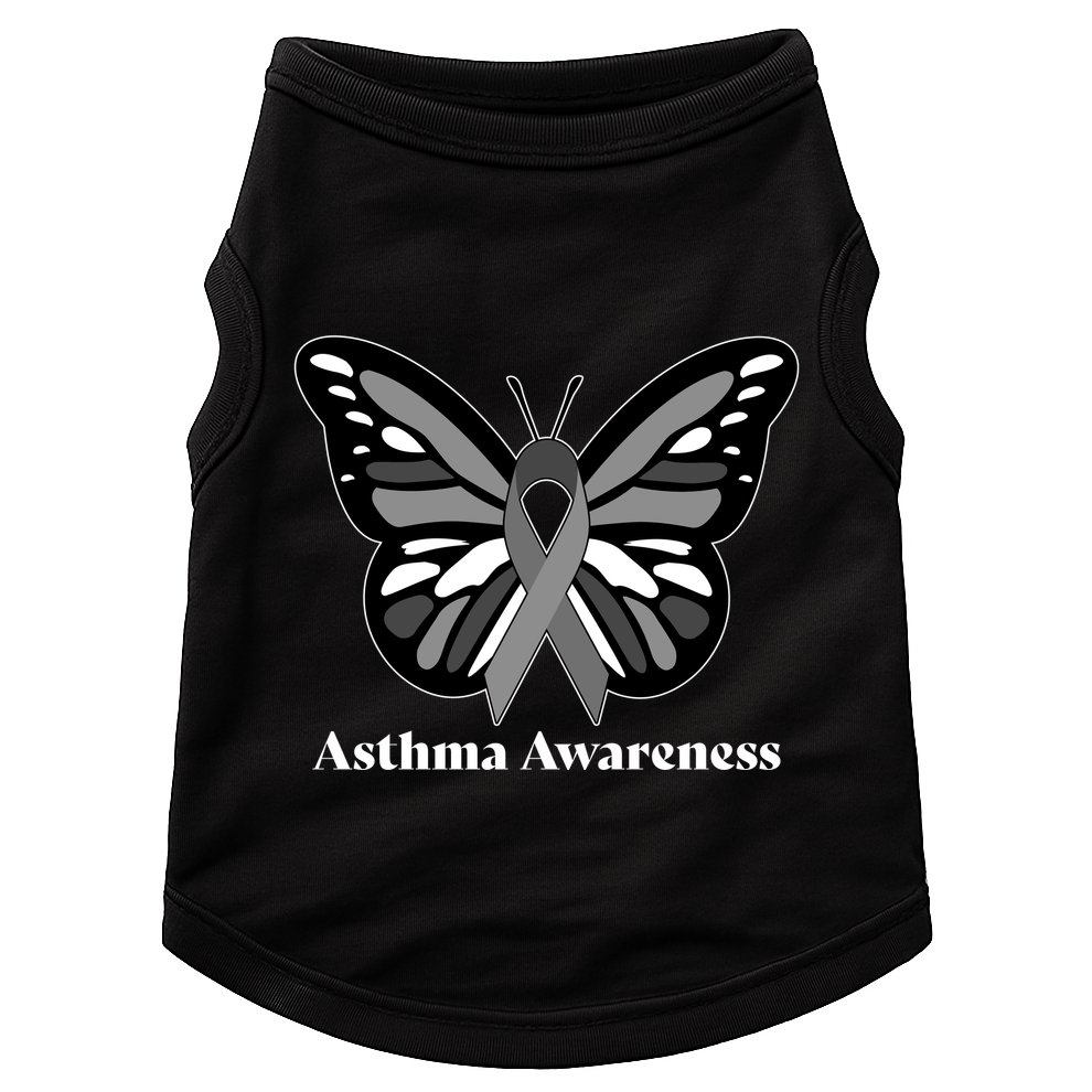 Asthma Awareness Gray Ribbon Butterfly Doggie Tank