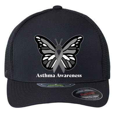 Asthma Awareness Gray Ribbon Butterfly Flexfit Unipanel Trucker Cap