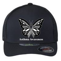 Asthma Awareness Gray Ribbon Butterfly Flexfit Unipanel Trucker Cap