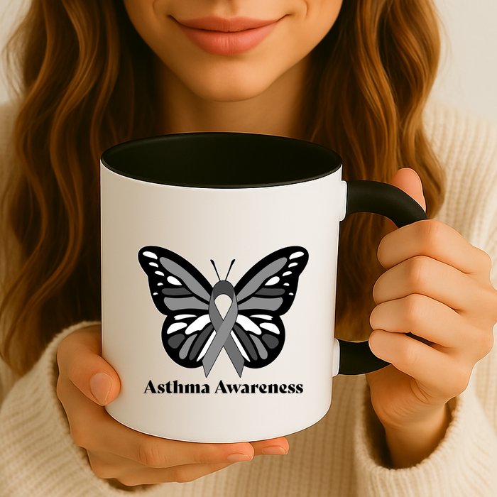 Asthma Awareness Gray Ribbon Butterfly Mug