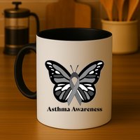 Asthma Awareness Gray Ribbon Butterfly Mug