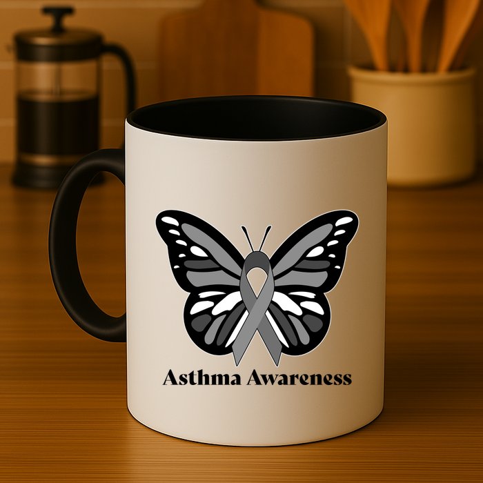 Asthma Awareness Gray Ribbon Butterfly Mug