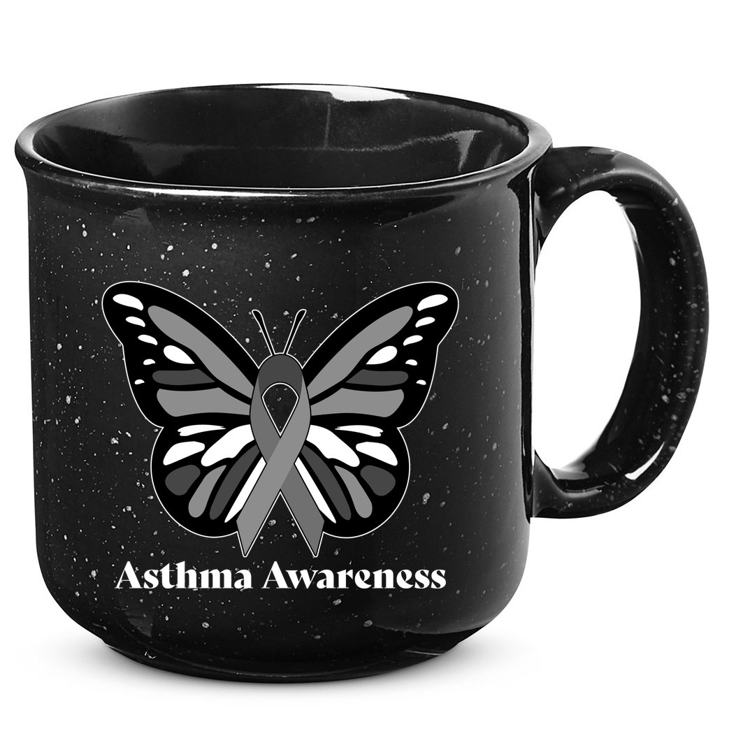 Asthma Awareness Gray Ribbon Butterfly 15oz Campfire Ceramic Mug