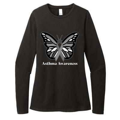 Asthma Awareness Gray Ribbon Butterfly Womens CVC Long Sleeve Shirt