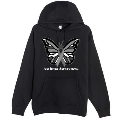 Asthma Awareness Gray Ribbon Butterfly Premium Pullover Hoodie
