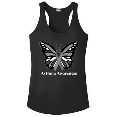 Asthma Awareness Gray Ribbon Butterfly Ladies PosiCharge Competitor Racerback Tank