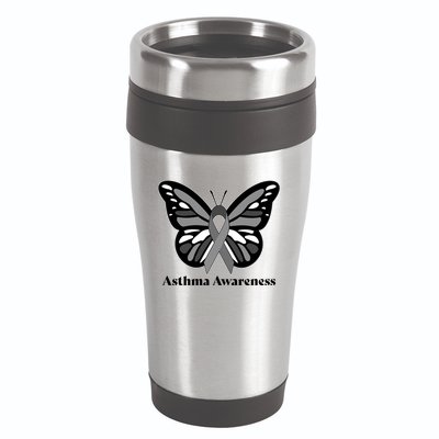 Asthma Awareness Gray Ribbon Butterfly 16oz Travel Tumbler