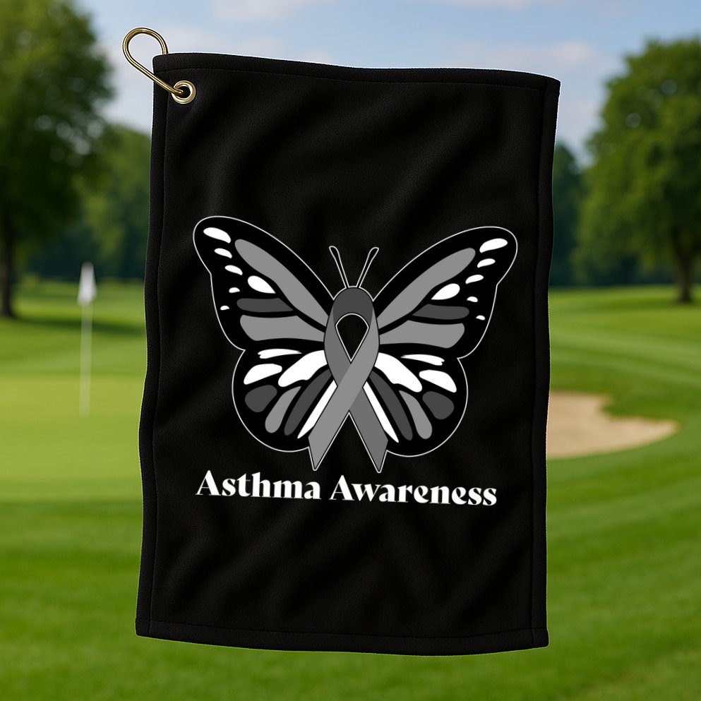 Asthma Awareness Gray Ribbon Butterfly Golf Towel