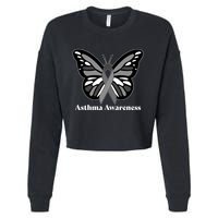 Asthma Awareness Gray Ribbon Butterfly Cropped Pullover Crew