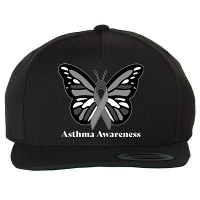 Asthma Awareness Gray Ribbon Butterfly Wool Snapback Cap