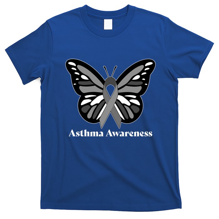 Asthma Awareness Gray Ribbon Butterfly T-Shirt