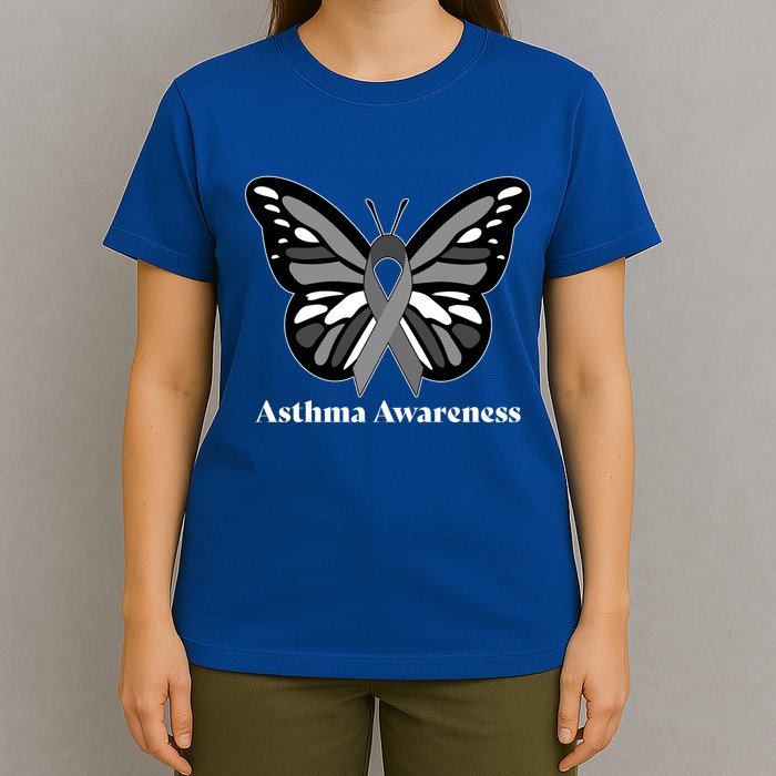 Asthma Awareness Gray Ribbon Butterfly T-Shirt