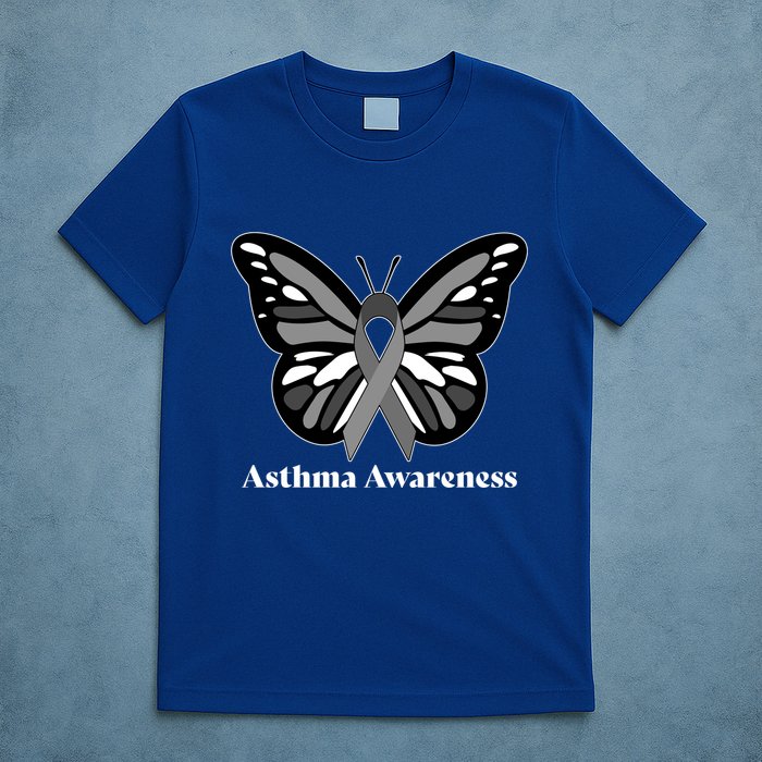 Asthma Awareness Gray Ribbon Butterfly T-Shirt