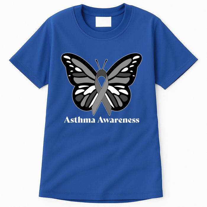 Asthma Awareness Gray Ribbon Butterfly Tall T-Shirt