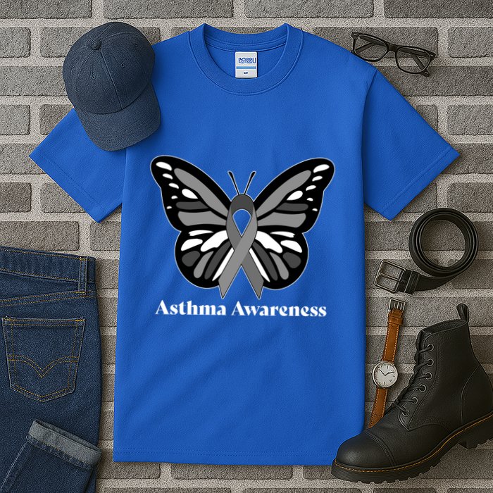 Asthma Awareness Gray Ribbon Butterfly Tall T-Shirt