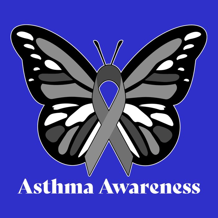 Asthma Awareness Gray Ribbon Butterfly Tall T-Shirt