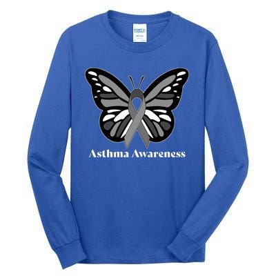 Asthma Awareness Gray Ribbon Butterfly Tall Long Sleeve T-Shirt