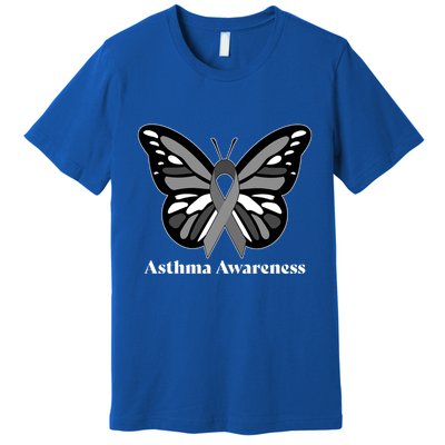 Asthma Awareness Gray Ribbon Butterfly Premium T-Shirt