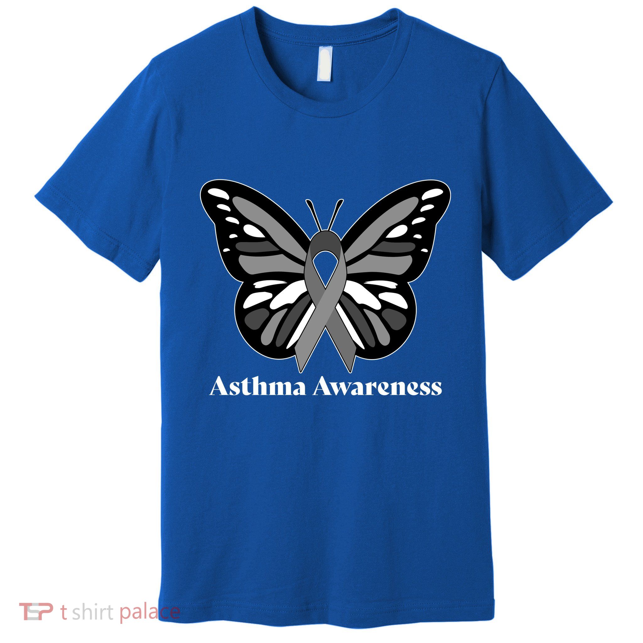 Asthma Awareness Gray Ribbon Butterfly Premium T-Shirt