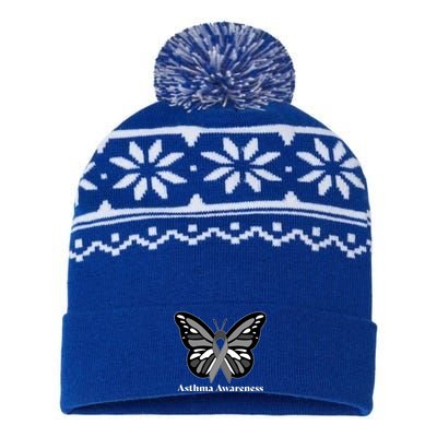 Asthma Awareness Gray Ribbon Butterfly USA-Made Snowflake Beanie